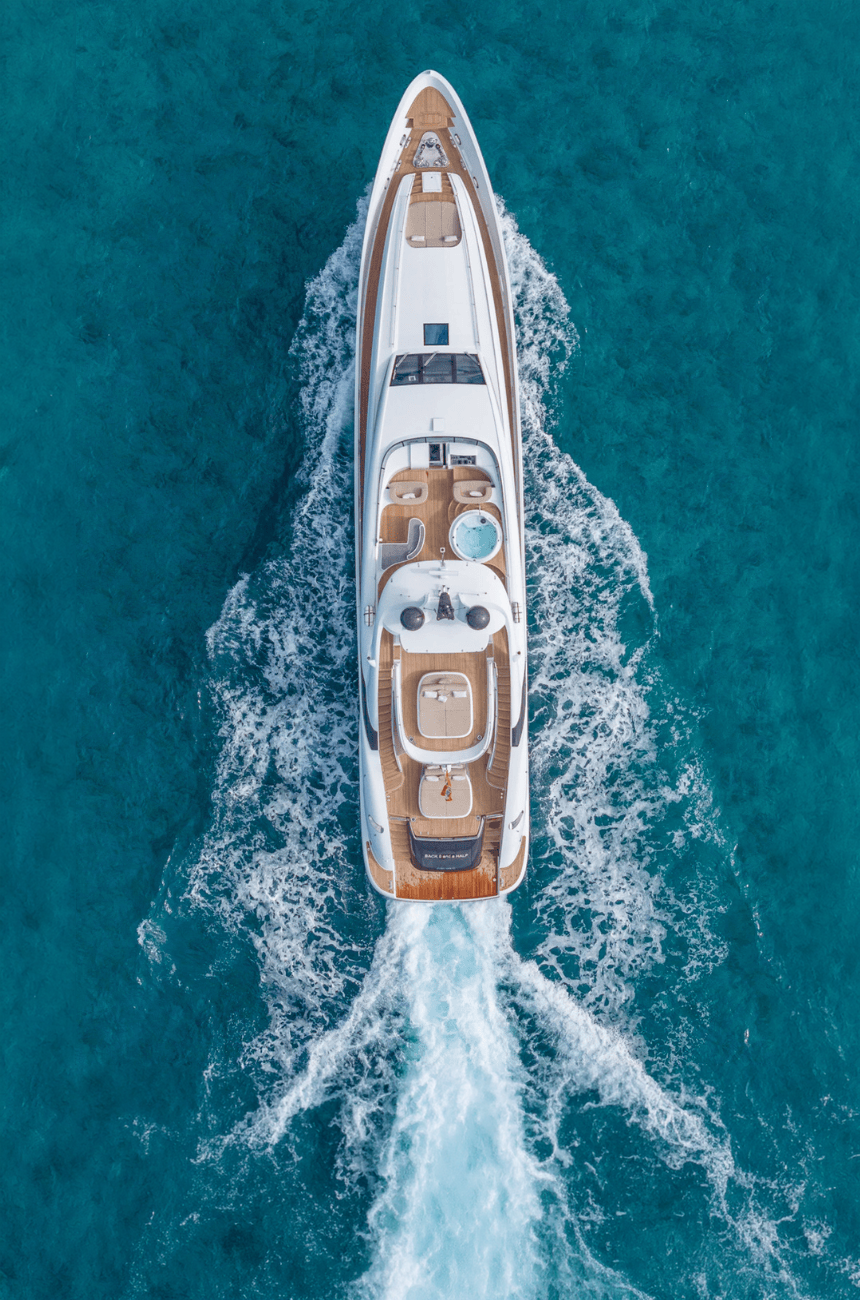 BACK 9 AND A HALF 37m ISA 120 Sport superyacht aerial view