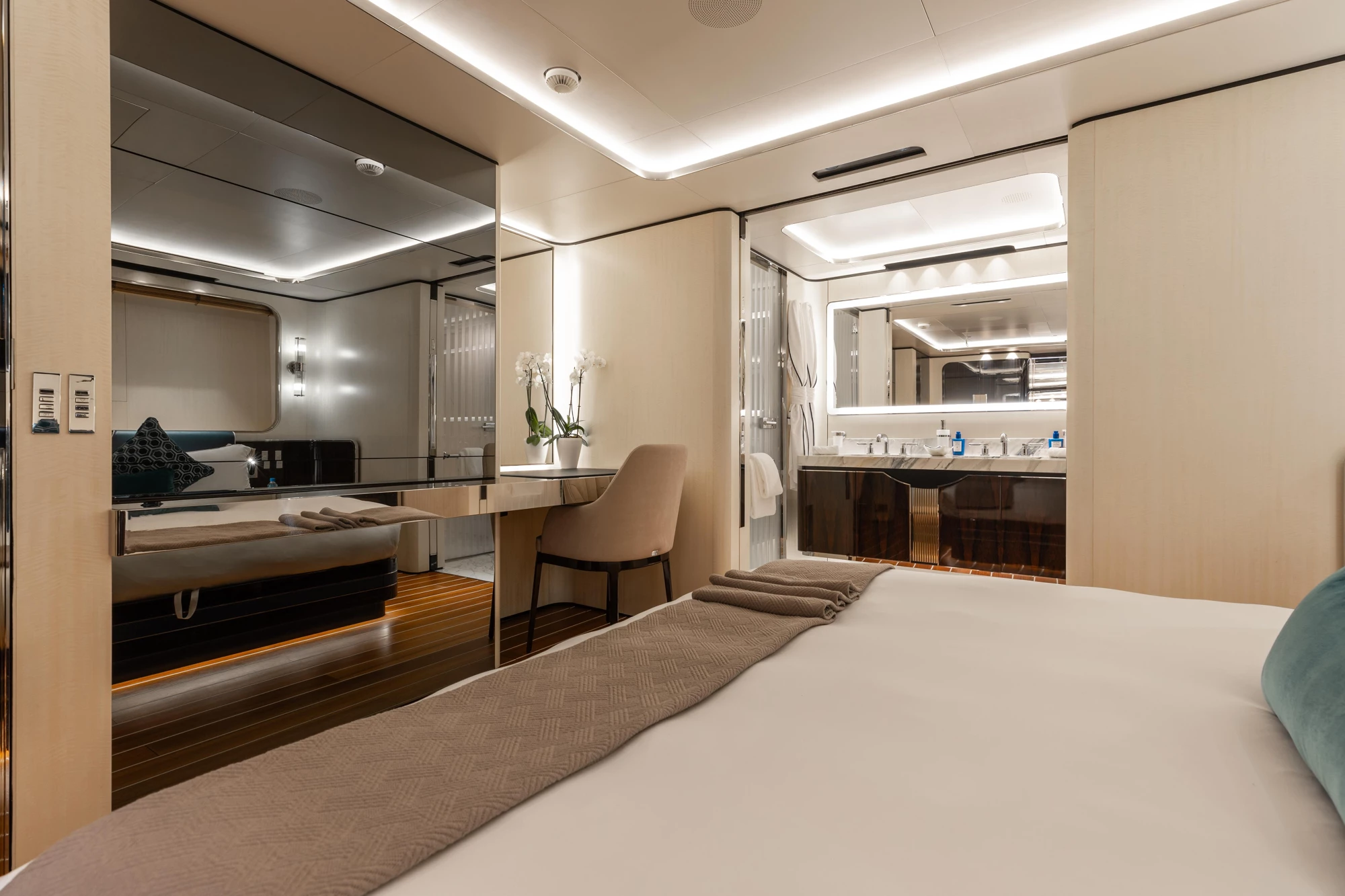 DAYBREAK guest double cabin with teak flooring and modern finishes