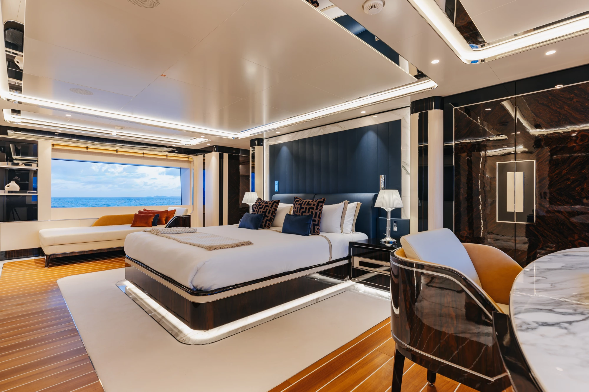 DAYBREAK sky lounge with panoramic windows and entertainment area