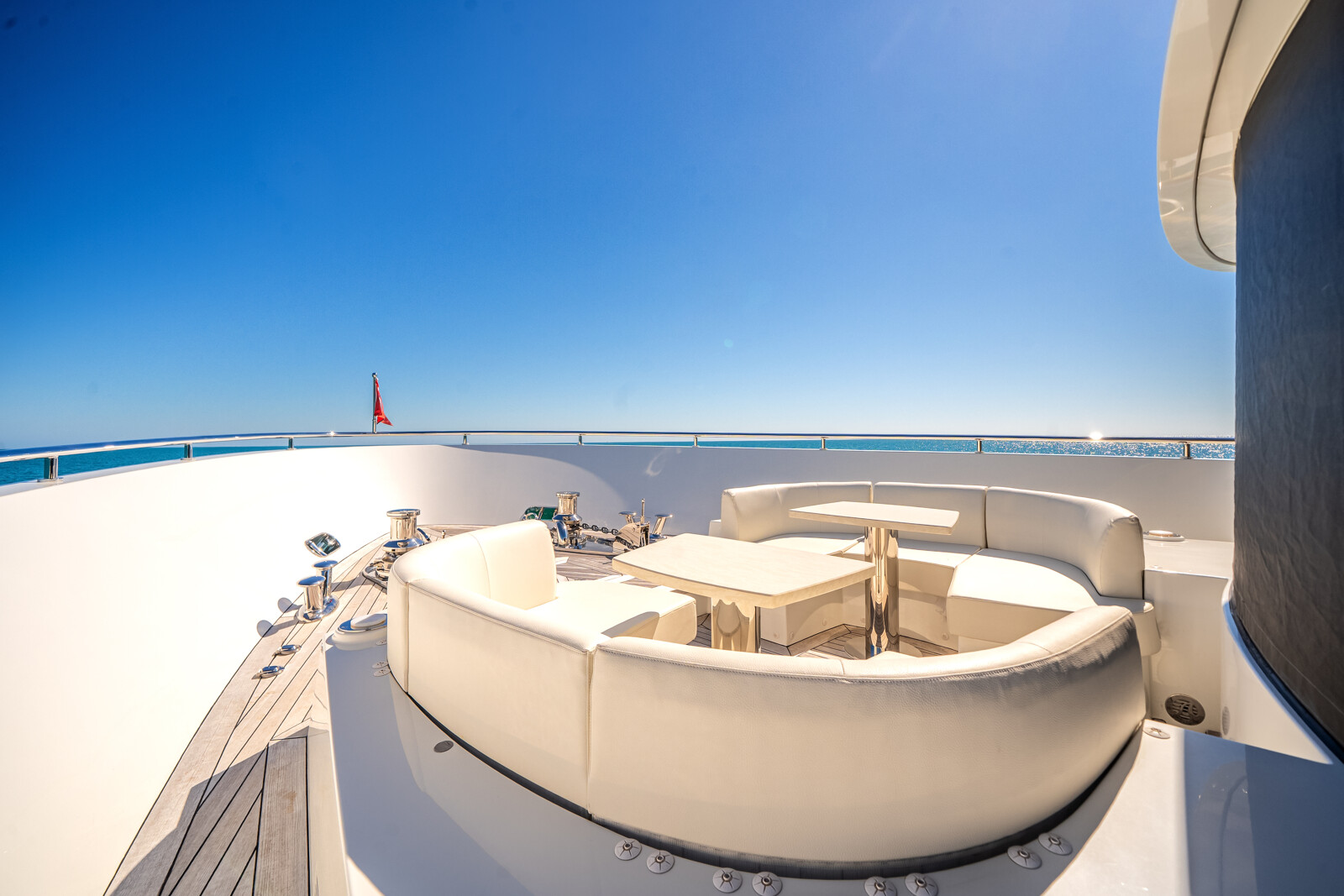Portuguese bridge forward seating area on DREAMS Ocean Alexander 120