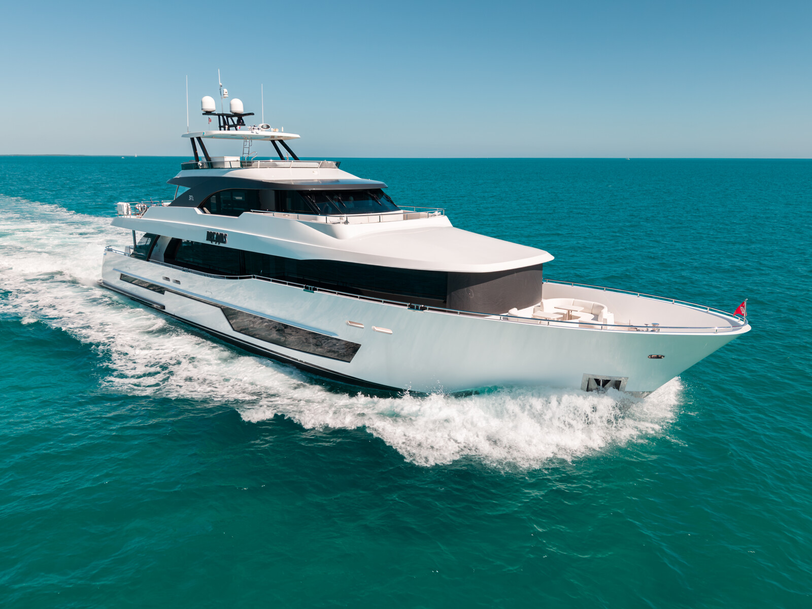DREAMS Ocean Alexander 120 running at speed, bow view